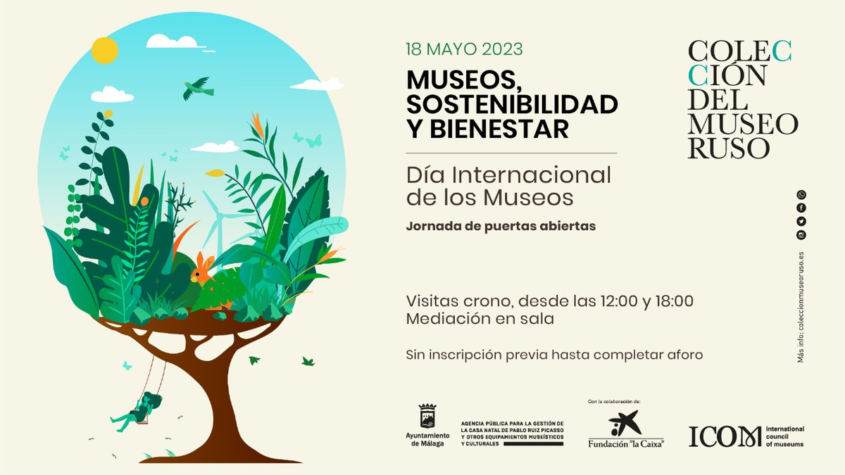 museorusomalaga's tweet photo. ¡Celebra mañana el #DíaDeLosMuseos con nosotros! 🏛️ Abriremos la Colección del Museo Ruso de manera gratuita y habrá visitas 'crono' a las distintas exposiciones desde las 12:00 y las 18:00 horas, con mediación en sala. 
El acceso será libre hasta completar el aforo. https://t.co/J9eLuJemob