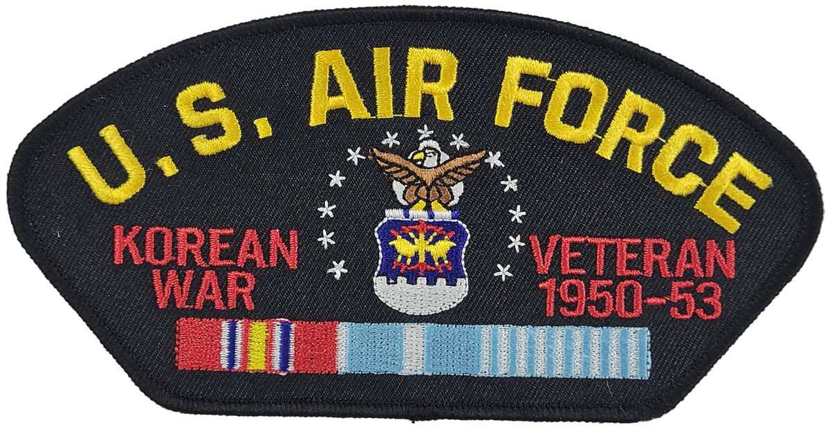 DETAILS: U S AIR FORCE KOREAN WAR VETERAN 1950-53 with SHIELD and SERVICE RIBBONS PATCH. Approx size 4'. Heat Activated Adhesive Backing. 

hatnpatch.com/products/usaf-…

#koreanwar #koreanwarvet #koreanwarveteran #koreanwarhistory #koreanwarvets #chosin #chosinreservoir #chosinfew ...