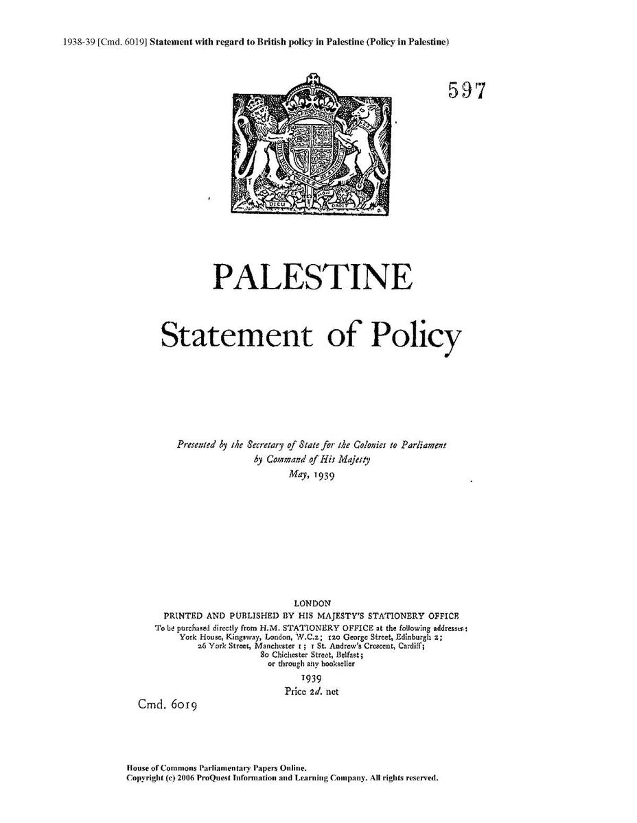 WashingtonViews's tweet photo. #OnThisDay in 1939: The British Government published its "White Paper" on Palestine which severely limited Jewish Immigration to Palestine (when the need for it was greatest) https://t.co/NsGeNoHCFD #BritishWhitePaper #Palestine #JewishImmigration #BritishMandate https://t.co/d53ZV8cMKe