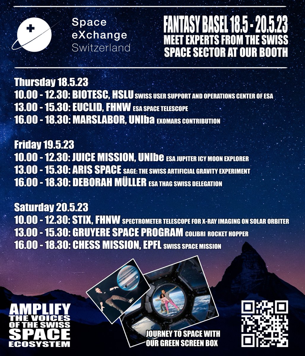 Gehst du an die #FantasyBasel dieses Wochenende?

Komm beim Stand von Space-Exchange vorbei
👩‍🚀Triff Space Expert:innen aus der ganzen Schweiz
🌌Lass ein Foto von dir an deinem Lieblingsort im Weltraum schiessen

Wo? In der Halle des Swiss Space Museums🚀

See you there!