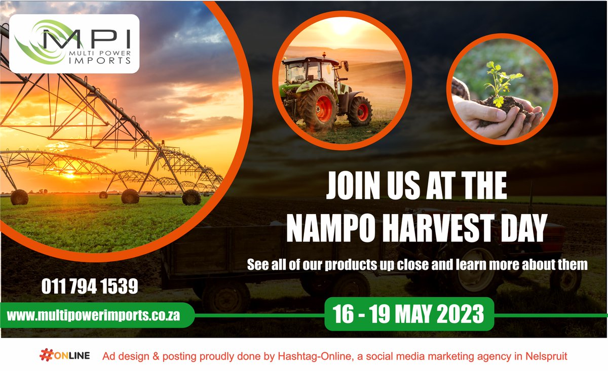 PowerImports's tweet photo. Multi Power Imports will be at the Nampo Harvest Day from 16-19 May showcasing our high-quality agricultural tools and equipment line.
Our products are designed to increase your farm's productivity efficiency and profitability.
Shop https://t.co/7d46tKB1nj
#multipower #Nampo2023 https://t.co/GtxzzsGIDD