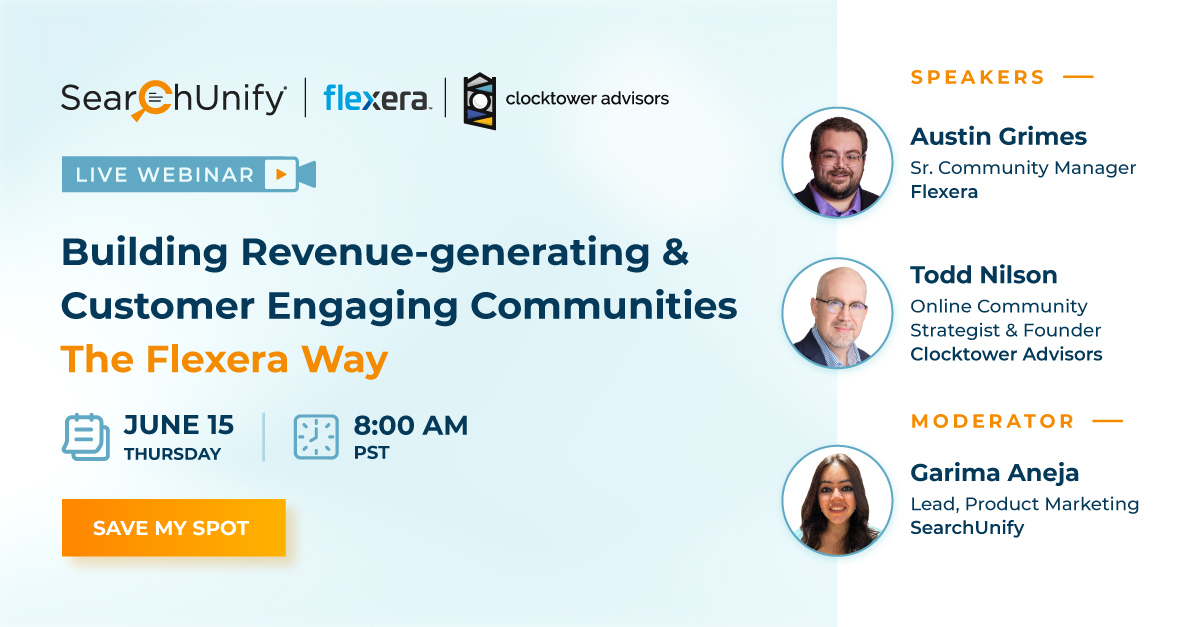Grazitti's tweet image. @Flexera unlocked 40% self-service conversion and 31% case deflection via its customer community.

Want to know how? Join industry stalwarts @toddnilson and Austin Grimes on June 15, 8 AM PST for more details.

Register now: bit.ly/3WjhJ7l

#SearchUnify #customersuccess