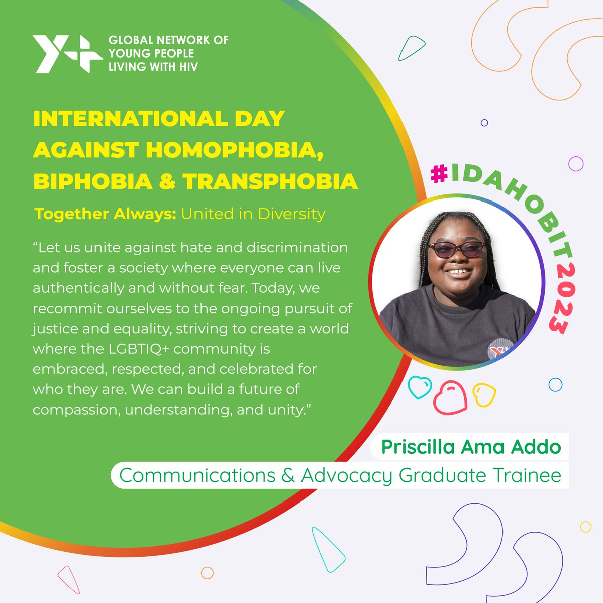 Yplus_Global's tweet photo. To mark #IDAHOBIT2023, we want to send a message of support and solidarity to the LGBTIQ+ community. Discrimination and violence has no place in this world. Let us stand together and build a future where everyone is valued, respected, and loved. 🏳️‍🌈 https://t.co/QlVnAZseWR