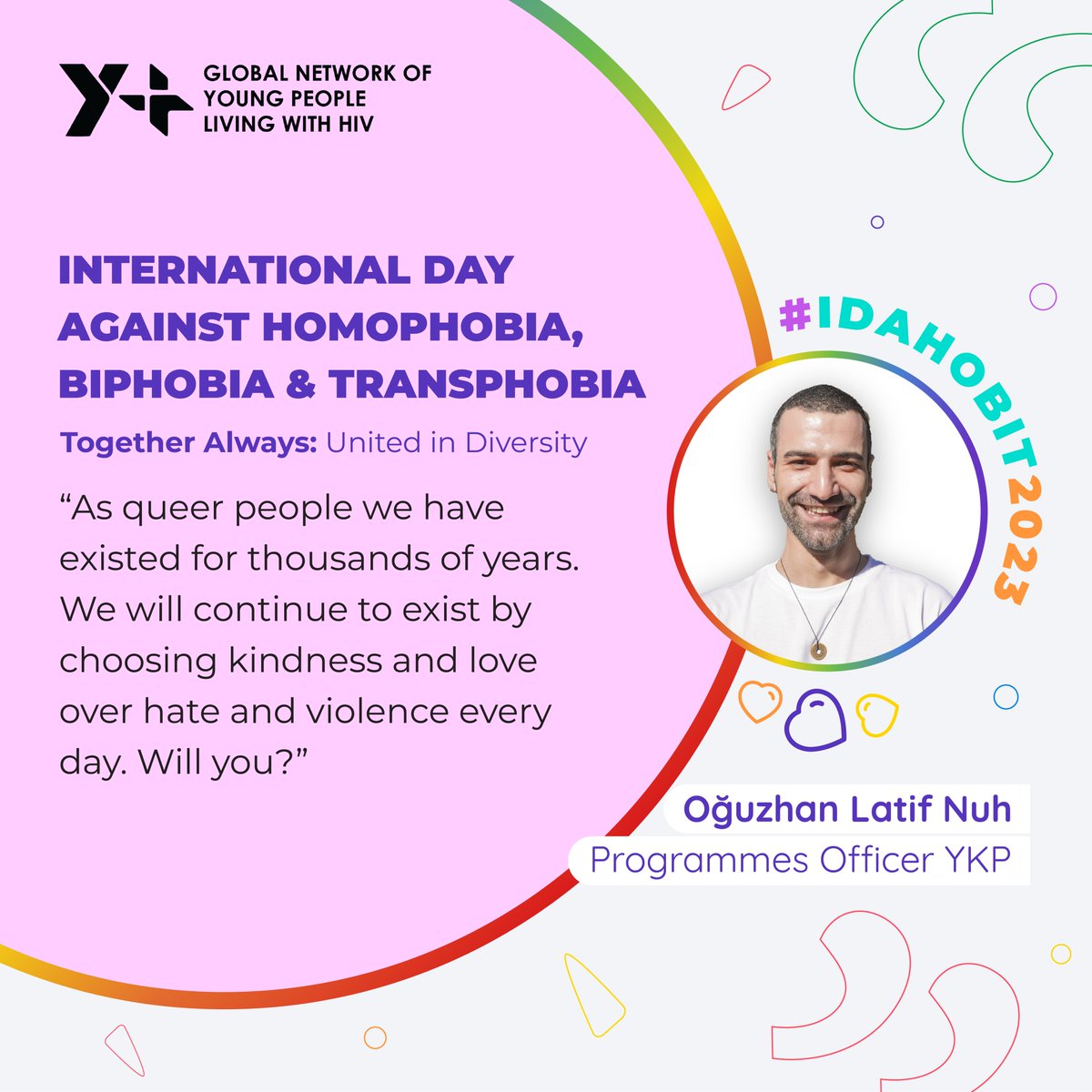 Yplus_Global's tweet photo. To mark #IDAHOBIT2023, we want to send a message of support and solidarity to the LGBTIQ+ community. Discrimination and violence has no place in this world. Let us stand together and build a future where everyone is valued, respected, and loved. 🏳️‍🌈 https://t.co/QlVnAZseWR