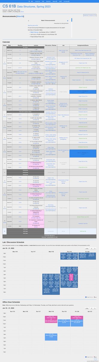 Kaliforniya Üniversitesi (UC Berkeley) 2023 Bahar döneminde verdiği "Bilgisayar Bilimi - Veri Yapıları" dersini online olarak açmış⭐️

Videolar, slaytlar, ders materyalleri ne ararsanız var🤓

TAMAMEN ÜCRETSİZ!🤯

sp23.datastructur.es