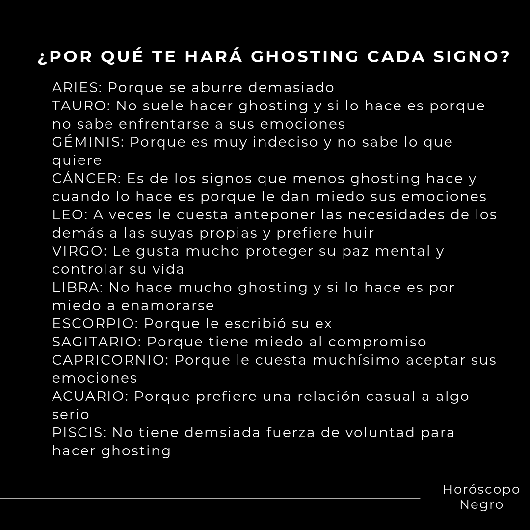 horoscoponegro's tweet photo. ¿Por qué te hará ghosting cada signo del Zodiaco? 🔮👻 https://t.co/tGnUFnqqV0