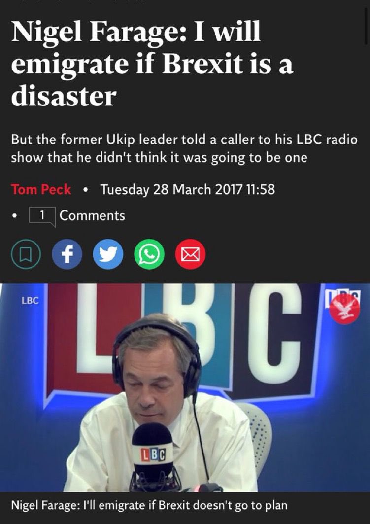 1606saoralba's tweet photo. Well has @Nigel_Farage made arrangements to emigrate ? Brexit is a disaster. No wonder more Scots will vote for independence. #ScottishIndependence #dissolvetheukunion https://t.co/SgYR9OaP8X