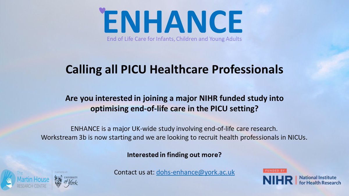 📢 Calling all PICU Healthcare Professionals. Are you interested in joining a major NIHR funded study into optimising end-of-life care in the PICU setting? See picture below for more info! @PICSociety