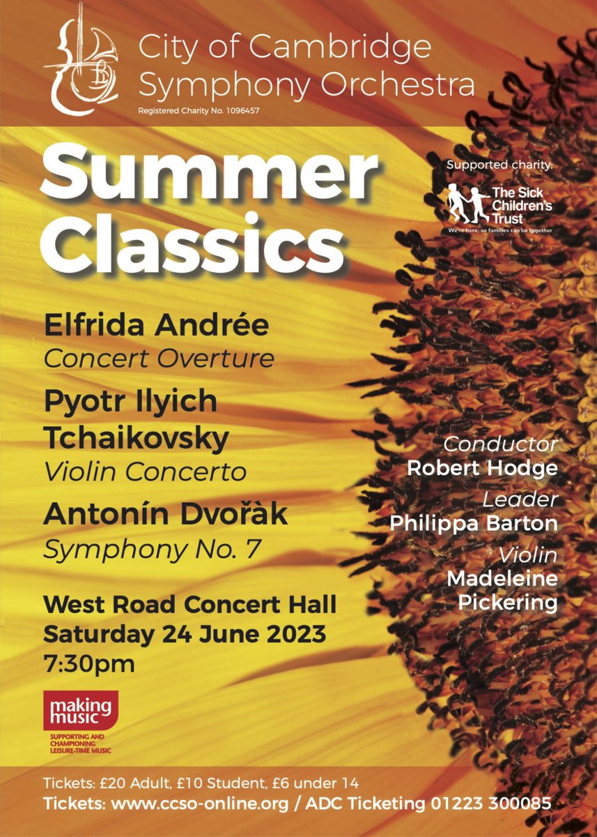 Tickets are on sale for our summer concert!

📅 24 June
⏰️ 7:30pm
🏠 <a href="/WestRoadCH/">West Road Concert Hall</a> 

🎶 Andree - Concert Overture
🎻 Tchaikovsky - Violin Concerto with Madeleine Pickering 
🎵 Dvorak - Symphony No 7

@MakingMusicENG <a href="/R__Hodge/">Robert Hodge</a> <a href="/philippajbarton/">Philippa Barton</a>

Tickets adcticketing.com/whats-on/conce…