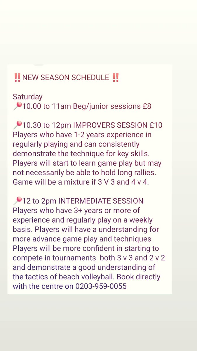BarnElmsSC's tweet image. Beach Volleyball session, session times and levels below.