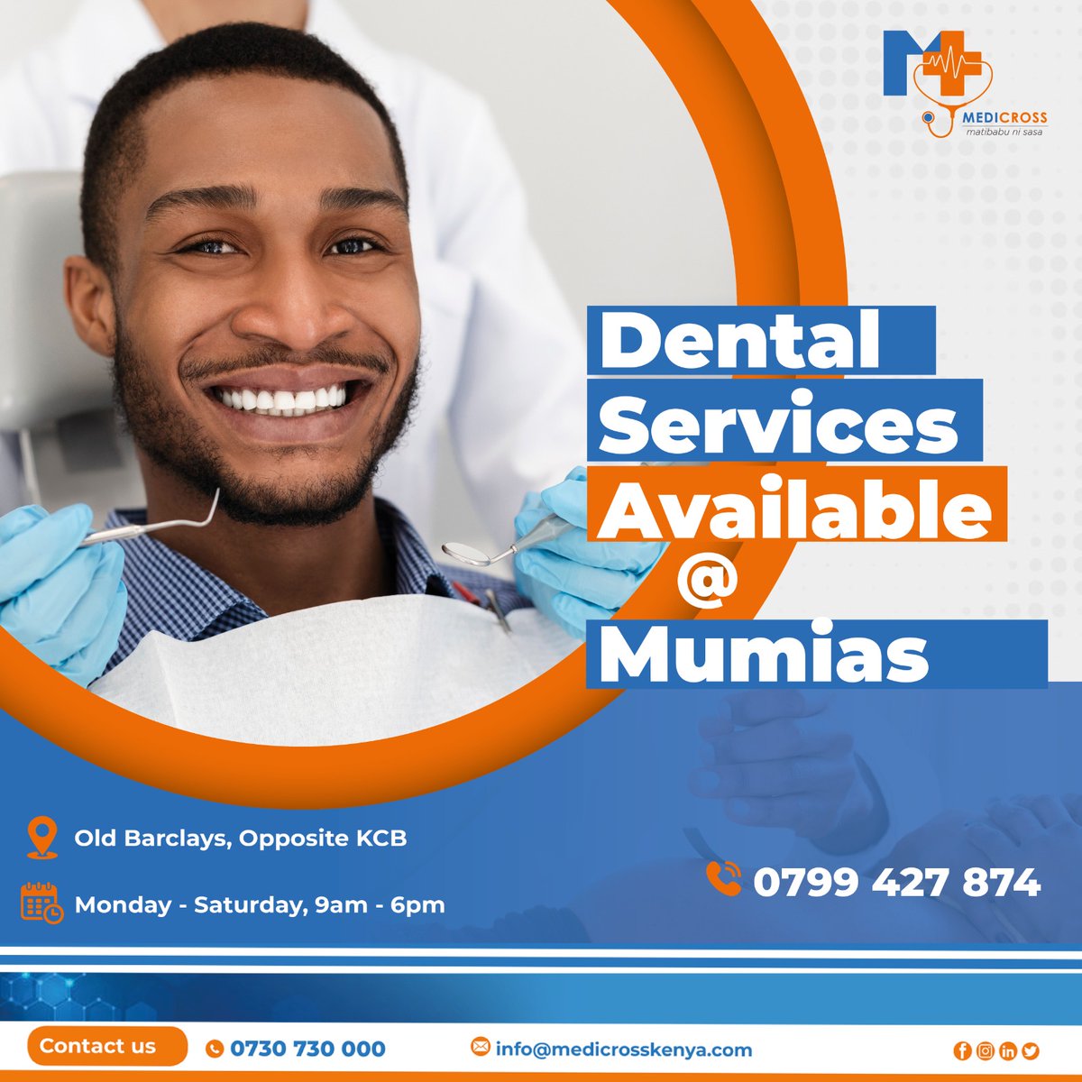 📢 Exciting news! 🎉 Medicross, Mumias now offers dental services. 🦷💙
Don't neglect your oral health any longer—book an appointment with us today and let us make your smile our top priority! 💪🌟

#MedicrossMumias #DentalServices #HealthySmile #BookNow #OralHealth