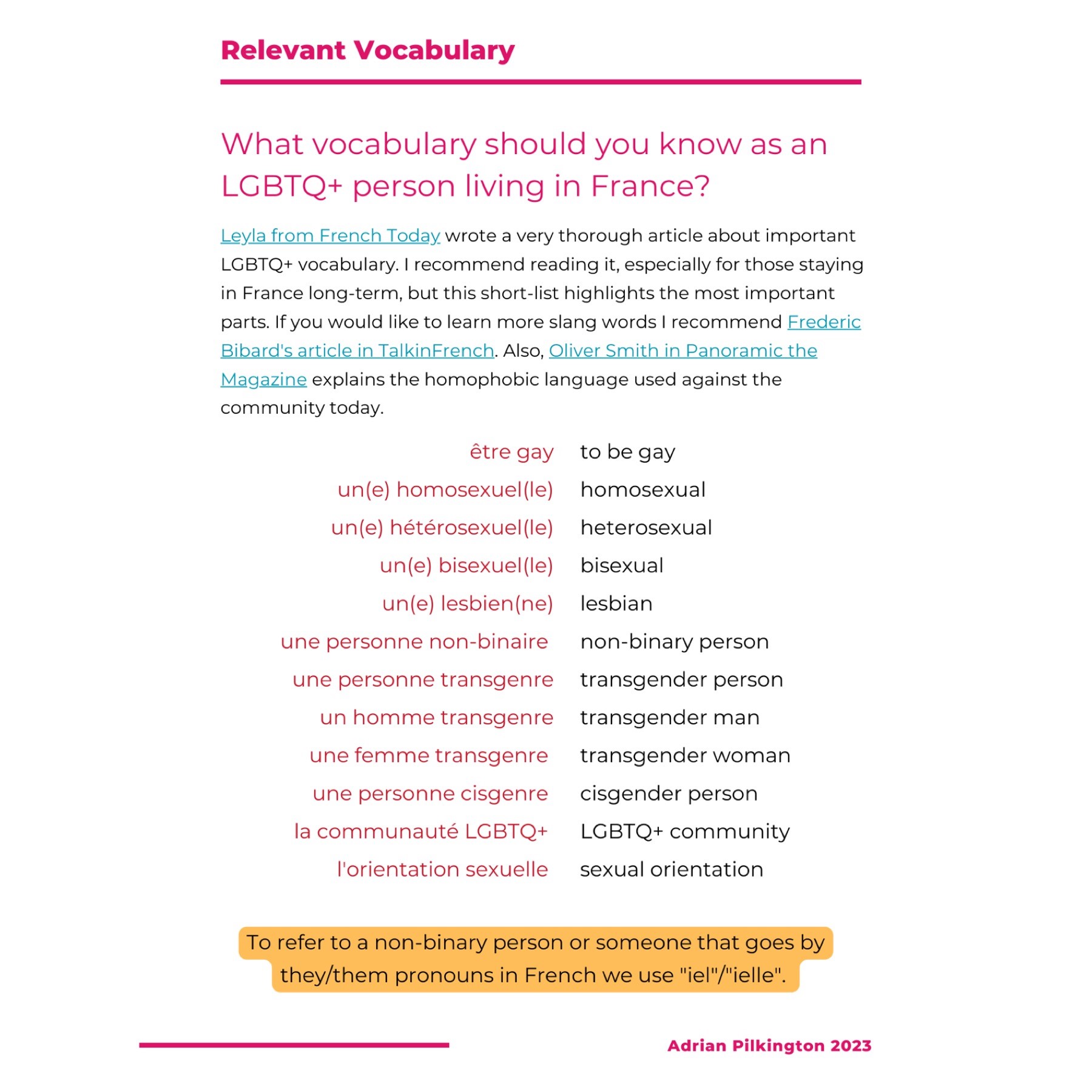 French LGBTQ+ Vocabulary 🌈