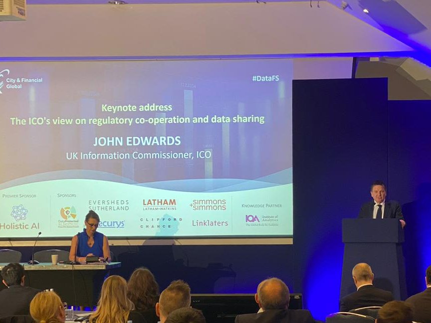 ICOnews's tweet photo. John Edwards, UK Information Commissioner, spoke to @cfconferences about how we're working to reduce regulatory burdens, increase regulatory certainty, empower businesses to be innovative and ensure they respect and protect people’s information.
#DataFS https://t.co/2OJZVB6oqv