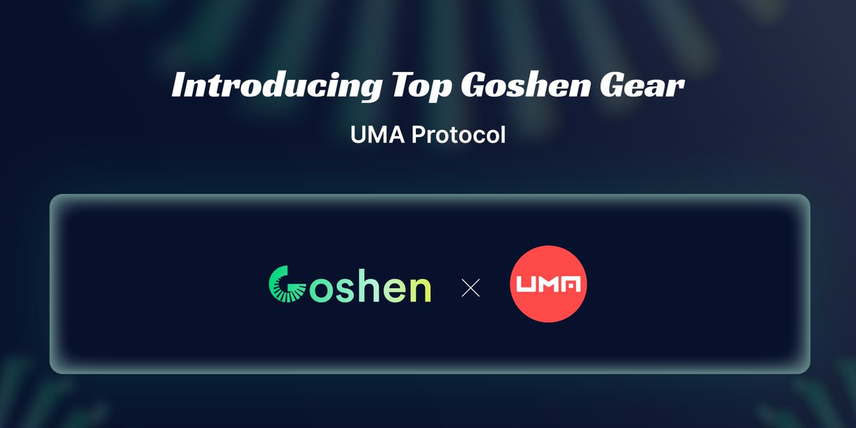 goshen_network's tweet photo. We're absolutely thrilled to welcome @UMAprotocol to the "Top Goshen Gears" Program! 

As our Oracle partner, they'll be instrumental in driving our ecosystem's growth. 

Their expertise in secure and scalable solutions is key for developing a robust L2. 

Let's gear up! 🚀