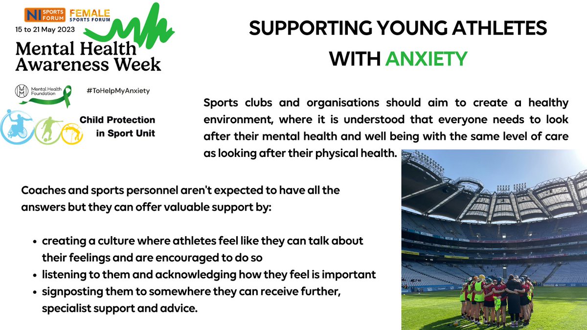 As we continue on the theme of this years Mental Health Awareness Week we want to make you aware of some ways in which young athletes with anxiety can be supported!

For more info, resources and guidance check out : thecpsu.org.uk/resource-libra…