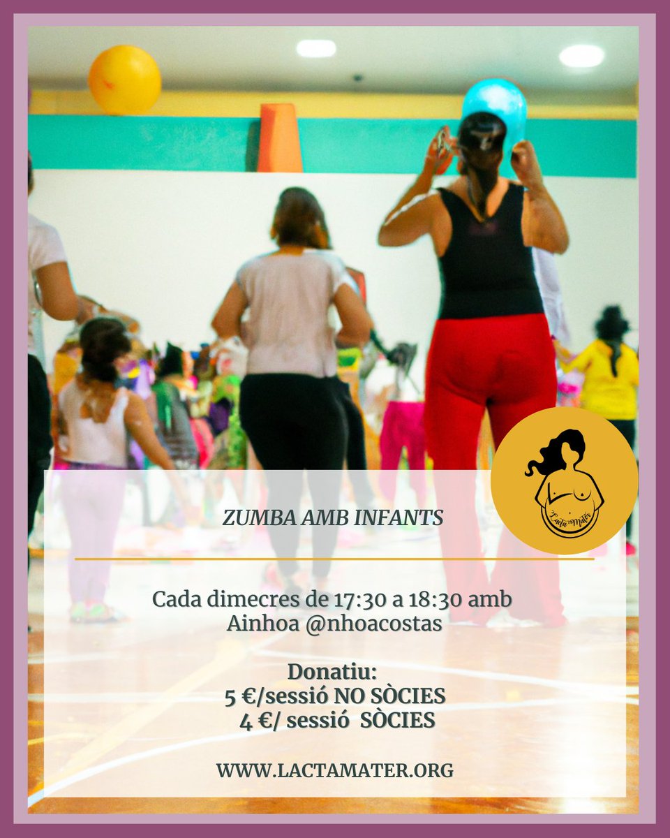 LactaMater's tweet photo. Cada dimecres de 17:30 a 18:30 ballem zumba a l’Ateneu Pablo Picasso de Viladecans. Pots venir amb infants o sense, només cal que portis roba còmoda i ganes de ballar. Els infants no paguen. Contacta amb nosaltres. #LACTAMATER https://t.co/yY2CFdOQ6E