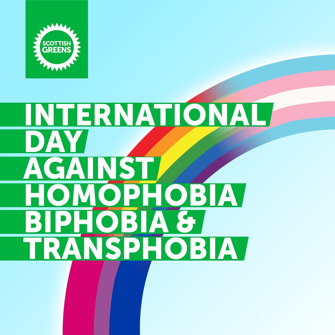 Scottish Greens will always stand with those fighting against hate and discrimination.

Together we can build a world of peace, inclusion, freedom and equality.  #IDAHOBIT 
❤️🧡💛💚💙💜
