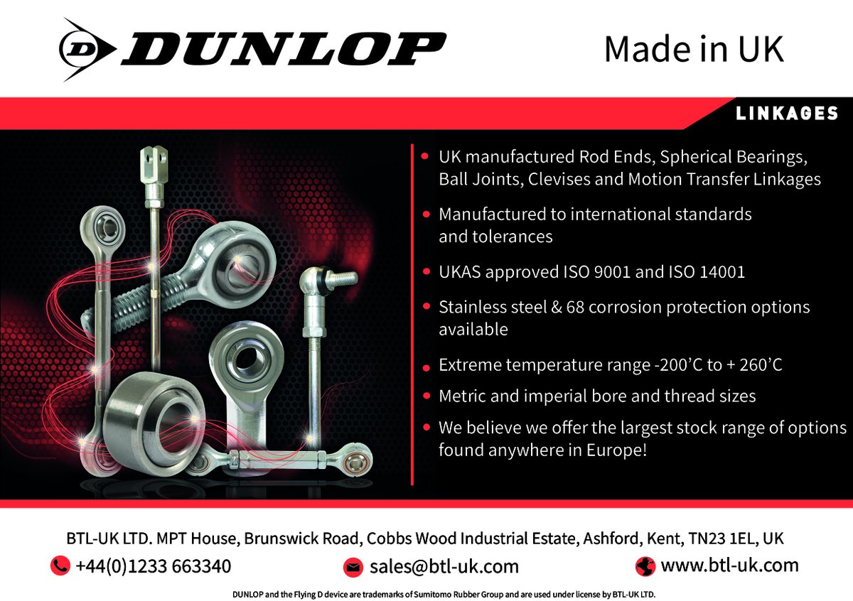 BTL_UK_LTD's tweet photo. BTL-UK are proud manufactures of DUNLOP products, an instantly recognised symbol of reliability.
To learn more visit - https://t.co/yUrXXHK5t9
#EngineeringExcellence #PowerInMotion #TheGotToBrand #Manufacturer #Bearings #PowerTransmissions #Linkages #DUNLOP #UK https://t.co/Y7iC7003XD