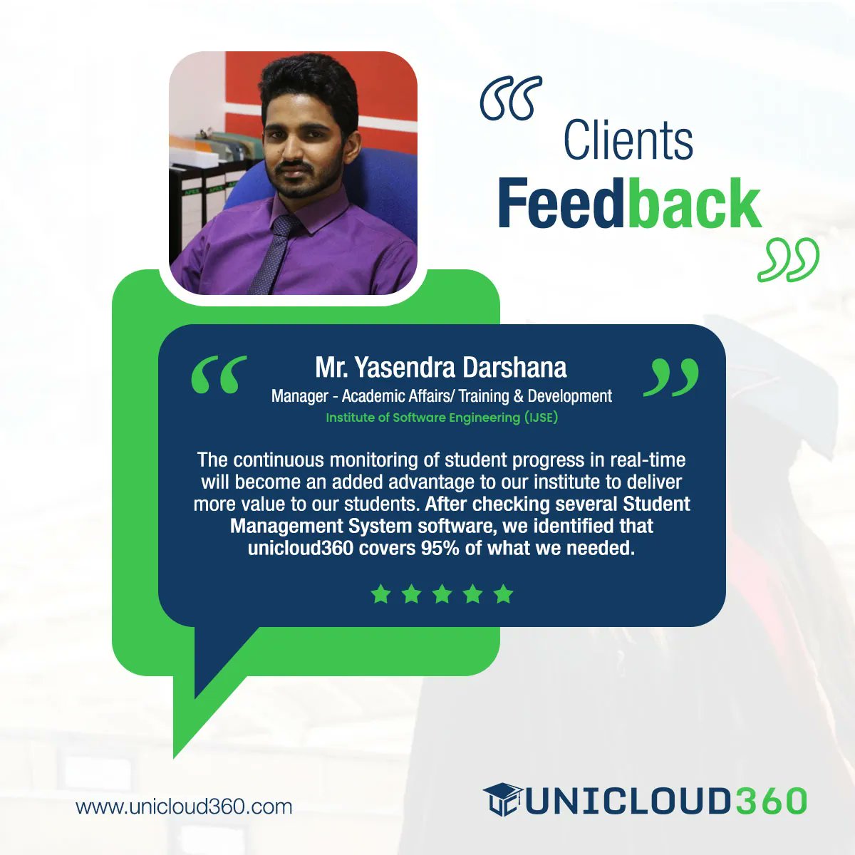 Thank you, IJSE, for choosing UniCloud360 as your university management software. We're thrilled to have been a part of your success story! Your positive feedback means the world to us and inspires us to keep providing exceptional service to all our clients. 

#UniCloud360