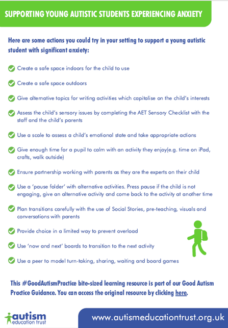 These brilliant strategies for supporting young autistic students with anxiety was collated by our wonderful colleagues in the <a href="/AutismEducatio1/">AutismEducationTrust</a>! These are also tools which can be used  with any CYP that is experiencing anxiety in their educational setting! #twittereps #MHAW23