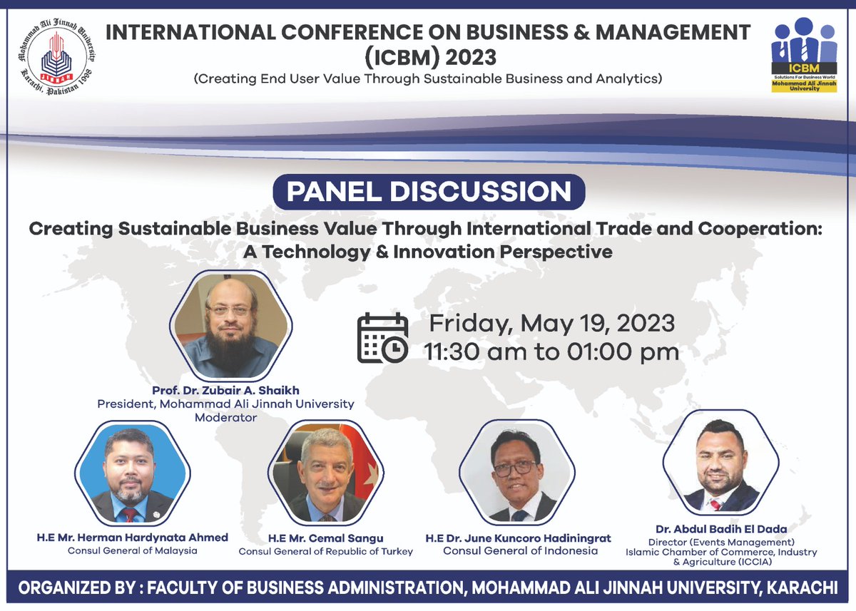 Get ready to meet our distinguished panelist for ICBM 2023 at MAJU, Karachi

#maju #ICBM2023 #MeetThePanelist #BusinessExcellence #MajuKarachi  #GlobalNetworking  #BusinessConference