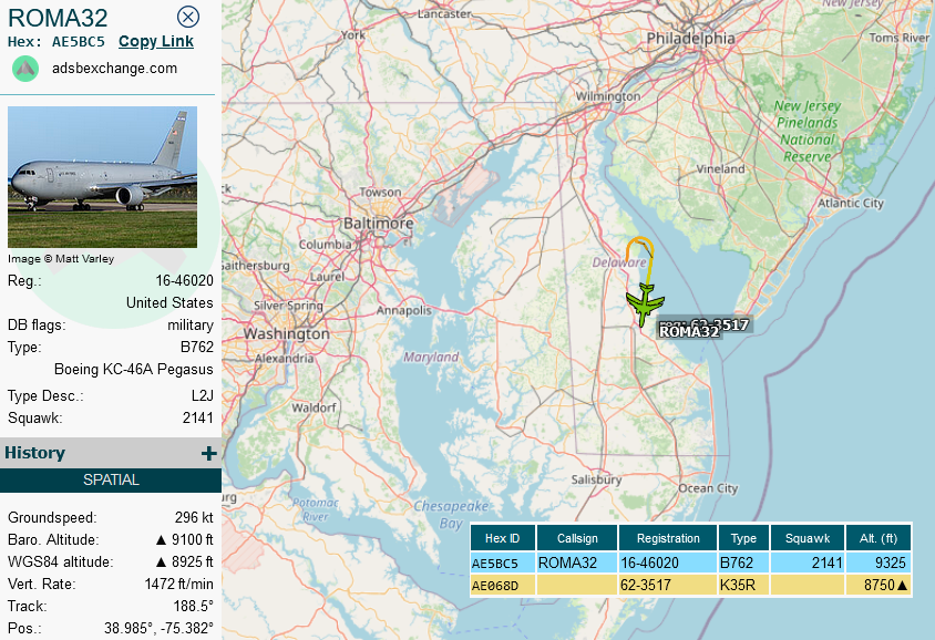 SirListenalot's tweet photo. Same for #KC46 #AE5BC5 as #ROMA32 and #KC135 #AE068D as #ROMA33 out of Dover (to Morón)
#CoronetEast 033 https://t.co/g72Xb6bGq6