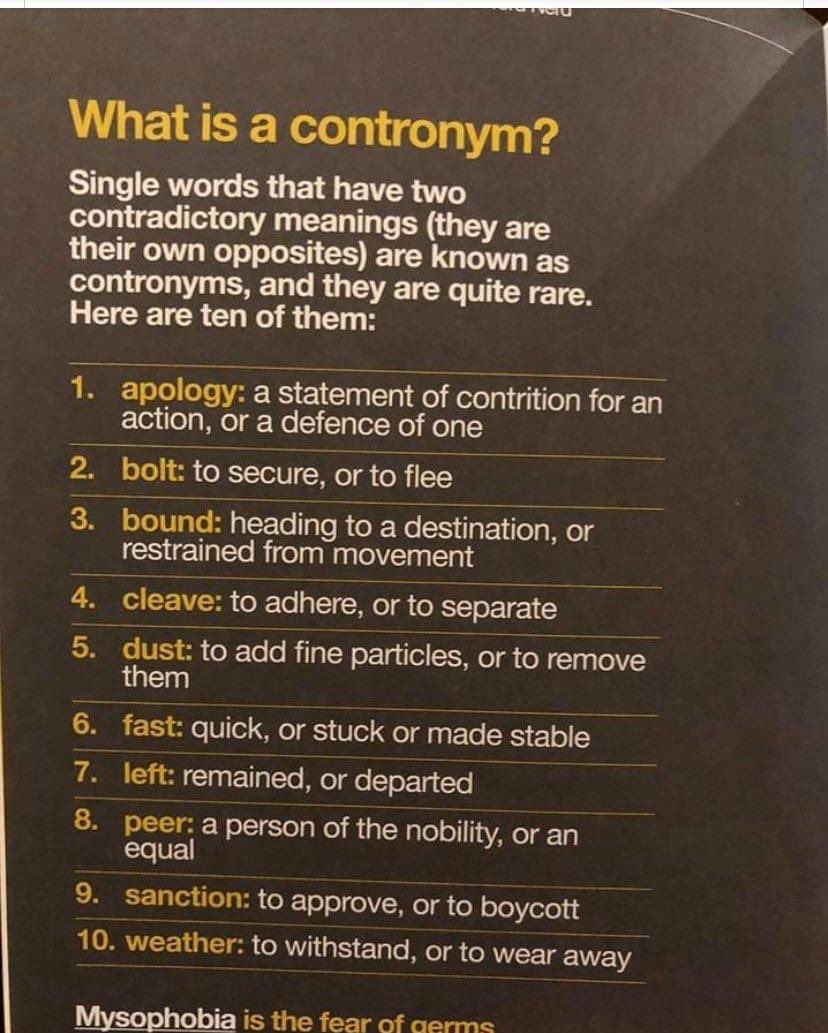 ninsthewriter's tweet photo. Interesting #WORDS #Contronyms https://t.co/BmV40OvLVe