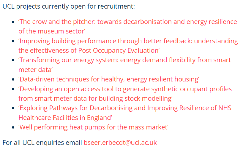 🚨 ERBE CDT at @UCL_Energy @UCL_IEDE & @UCL_ISH is recruiting for up to seven fully funded #phd research projects, start date September 2023 🗓 Deadline 31st May 2023 📝 Apply now to become part of the final ERBE cohort: erbecdt.ac.uk/news/