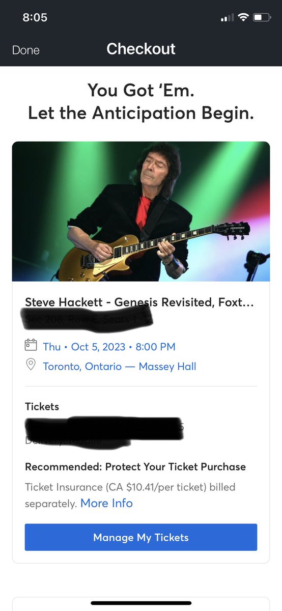 So concert tickets bought for @HackettOfficial 
 At the famous Massey Hall in Toronto. #RushFamily is familiar with this venue 😜
 Can’t wait to see him and his amazing band. Get to watch the amazing @craigblundell again as well.