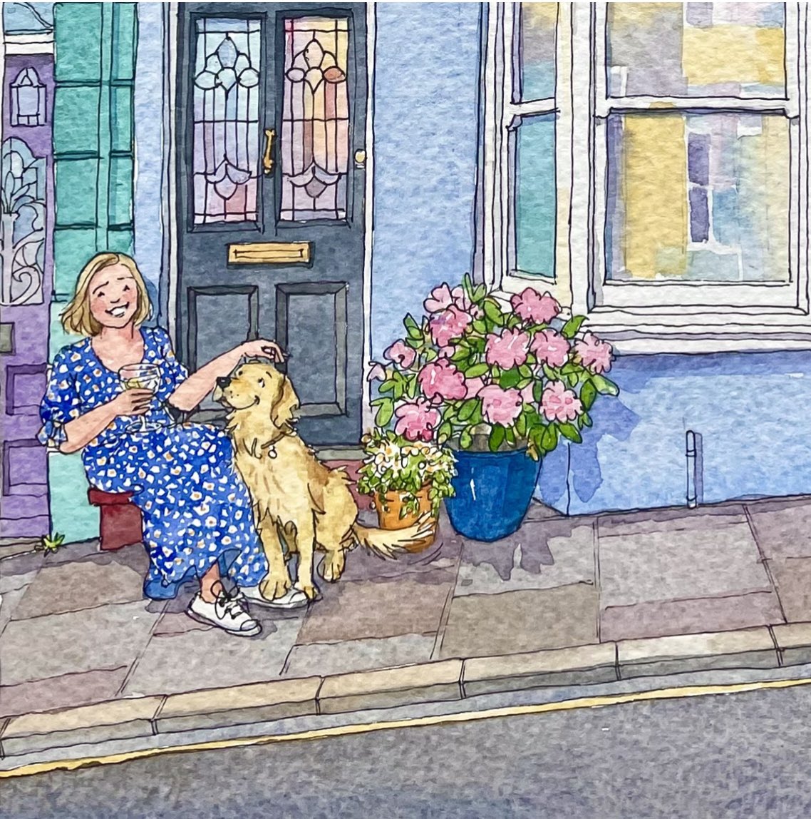 Here’s a gorgeous tall house portrait recently commissioned in watercolour 

#houseportrait #goldenretriever