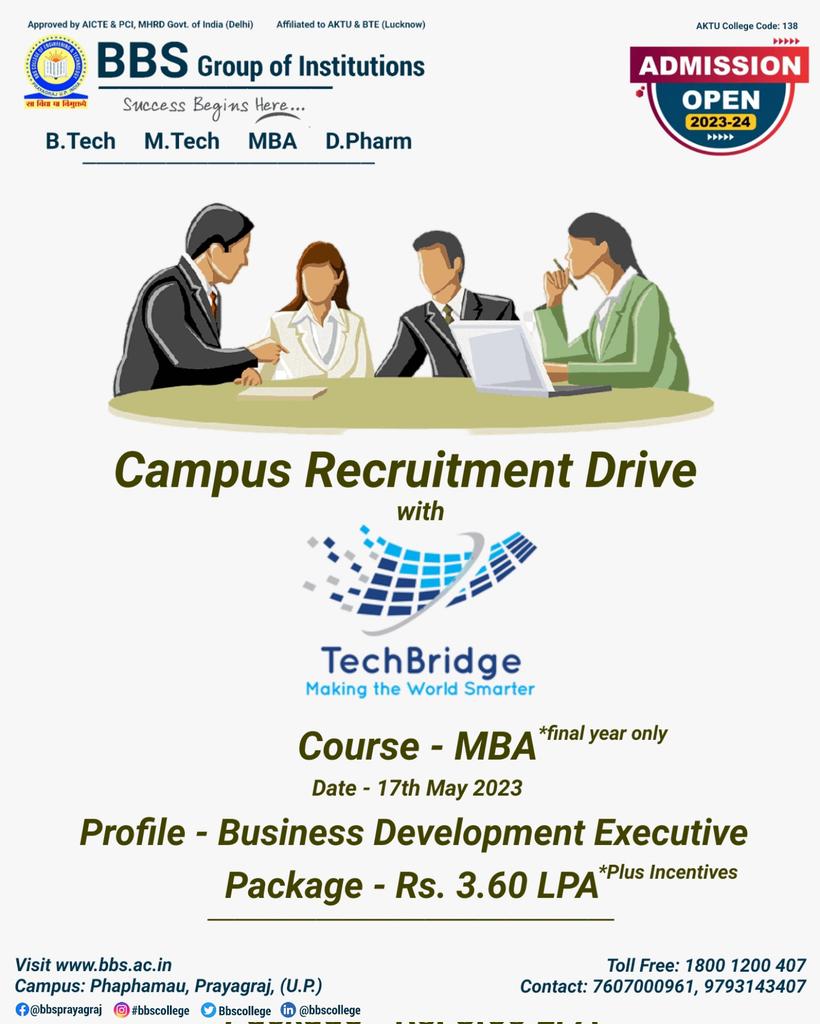 BbsCollege's tweet photo. TechBridge is the World’s leading product &amp; solutions, network monitoring and security applications, collaboration and unified communications company.
Website: www. https://t.co/yqoG1FJce0
#Placements #Engineering #MBA #Management  #Pharmacy #AdmissionsOpen2023 #BBSCET #AKTU https://t.co/ThYfITAcLn