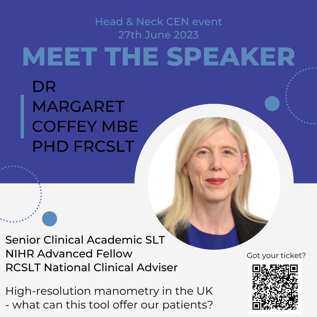 💫H&N Study Day💫

Meet the speakers:
@mmcoffeystamp - will be giving us an overview of the potential for high resolution manometry in #HNCancer care🤔

Don’t miss out!! Scan the QR code to book your place or click on the link eventbrite.com/e/updates-in-s…
👇👇👇