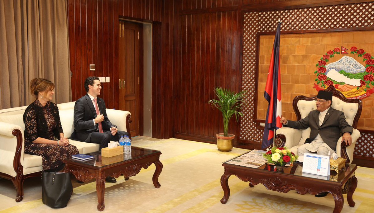 PM_nepal_'s tweet photo. Hon. Tim Watts, MP and Asst. Foreign Minister of Australia paid a courtesy call on Rt. Hon. Prime Minister today. Exchanged views on ways to further deepen and expand Nepal-Australia cooperation and partnership including in trade, investment, tourism, &amp; people-to-people contacts. https://t.co/NIEgUgluO0