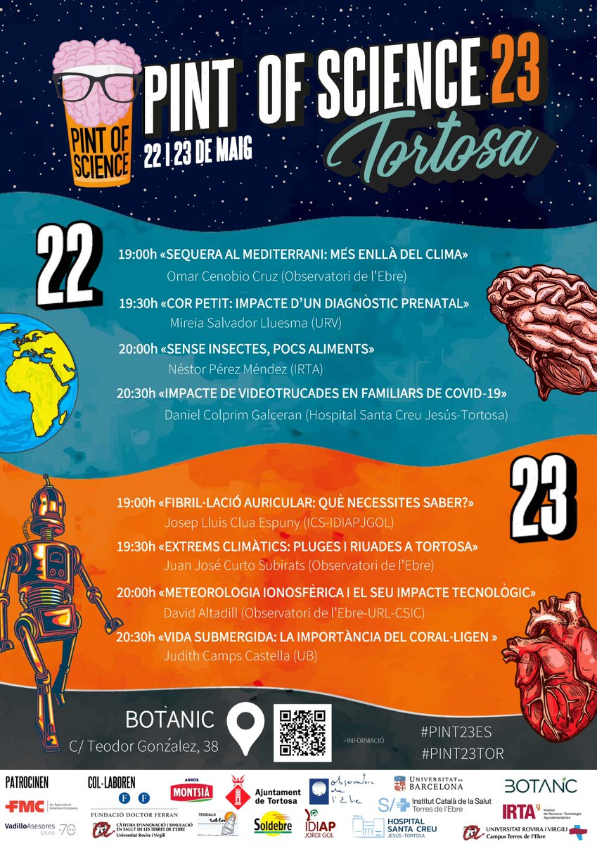 obsebre's tweet photo. 🧑‍🔬El 22 i 23 de maig 🗓️vine a escoltar les xerrades informals de ciència al "Pint of Science" de Tortosa. Per part de l'@obsebre participen @Omar_CeC, Juan José Curto Subirats i @AltadillDavid, que parlaran d'esdeveniments meteorològics i ionosfèrics. No t'ho perdis❕❕❕ https://t.co/ELmaPi6P3Y