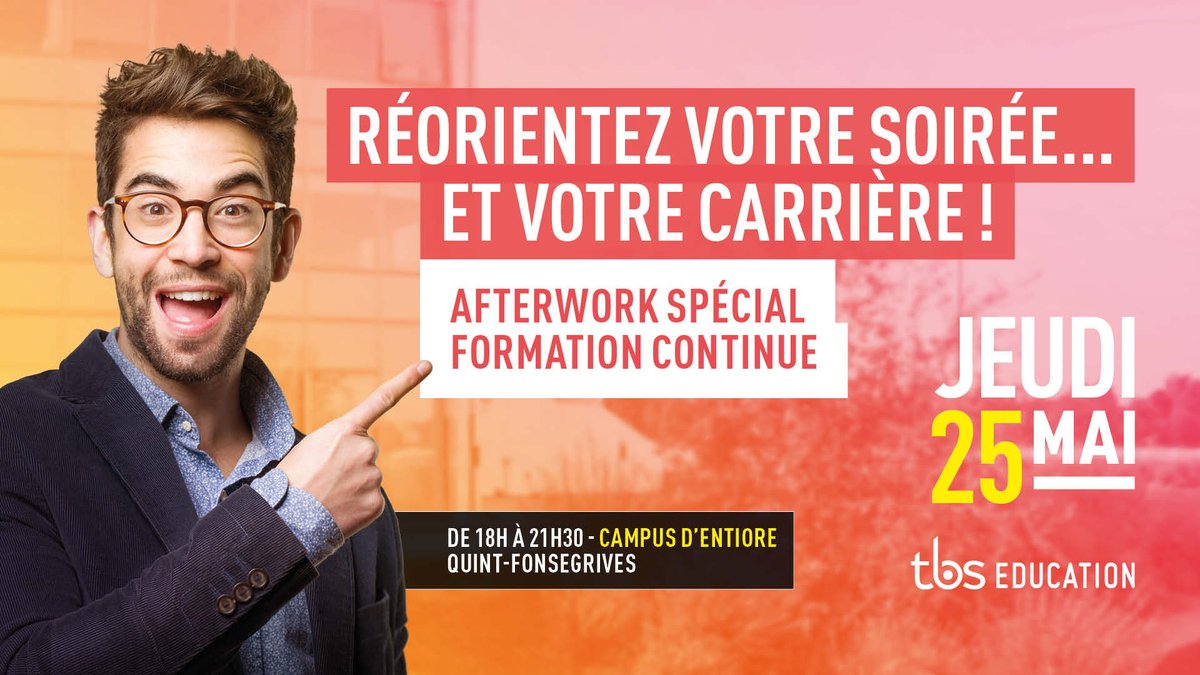 tbs_education's tweet photo. Envie de changement ? 🚀Rdv sur notre campus d'Entiore le 25/05 pour une soirée Portes Ouvertes spéciale Formation Continue !

Inscription : https://t.co/VTceMRu2sj https://t.co/Oo0tAI36zL