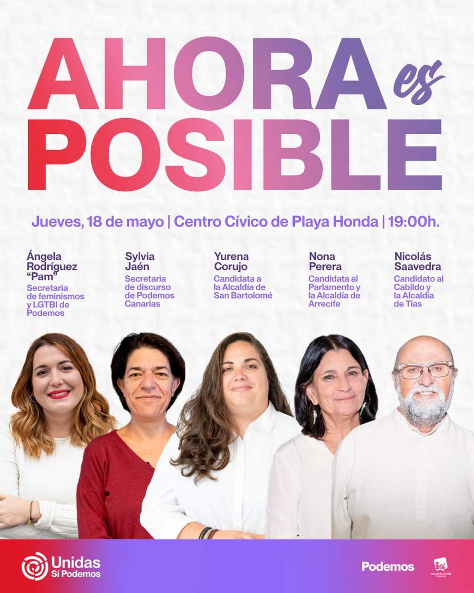 Hablemos de cuidados. Mañana jueves con @Pam_Angela_ @sylviajaen @NonaPerera, Yurena y Nicolás. 

#Lanzarote #UnidasSíPodemos #28M