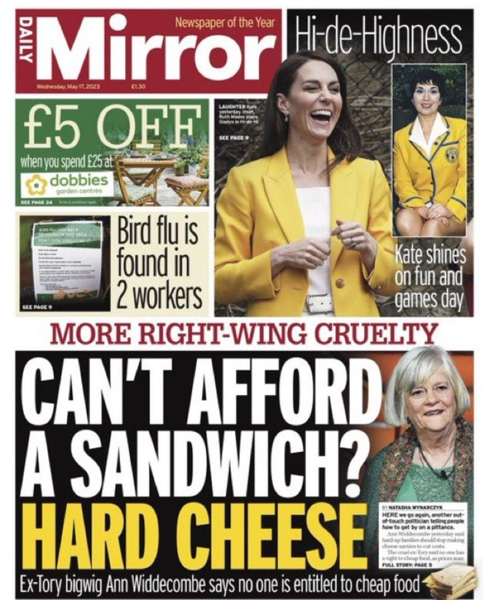 Ann Widdecombe is RIGHT!
If you can’t afford a cheese sandwich, it’s your problem.
Do something about it:
Grow your own cheese
Or get a job as a fruit picker or lorry driver
Go back to school &amp; learn more Maths
Do something useful &amp; fill in a pothole.
Remember it’s YOUR FAULT!😡