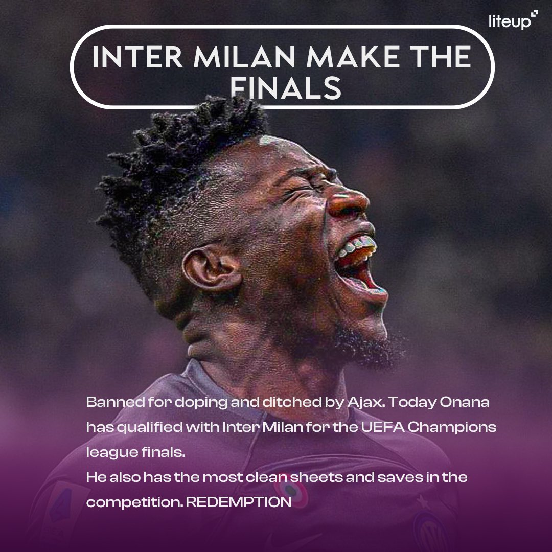 Theliteup's tweet photo. Inter Milan Qualifies for UCL final for the first time in 13yrs https://t.co/5YgwCkUyOK