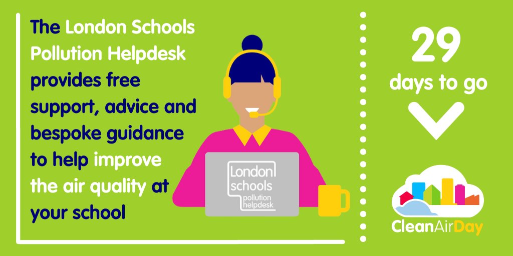 29 days to go until #CleanAirDay💥

Check out our London Schools Pollution Helpdesk for free support, advice, and bespoke guidance to help improve #AirQuality at your school. 🏫

Visit ➡️ pollutionhelpdesk.co.uk to find out more
