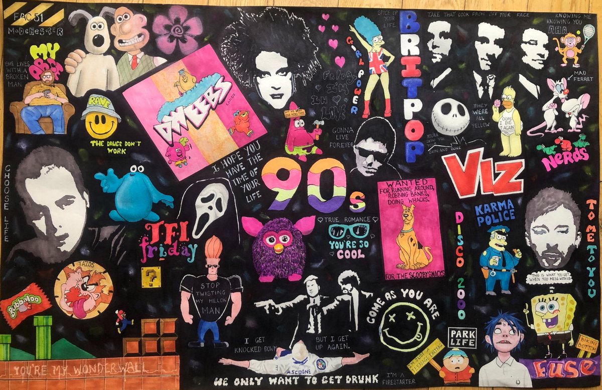 90's retro painting by Paul Halmshaw. Available in signed limited edition print £50. #popmusic #music #popculture #art #nft #90s #1990s #90smusic #90scinema #90sart #popart #painting #artwork #retro #cartoonart #dccomics #britpop #indie #1996 #90stelevision