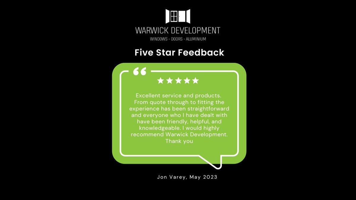 Another fantastic review from one of our recent customers. 🙌🏠 
Great job team! 💚
#TeamWork #HappyCustomer #SupplyAndFit #BifoldDoors #Sheffield #WarwickDevelopment #ThursdayMotivation #CustomerFeedback #FiveStarRating