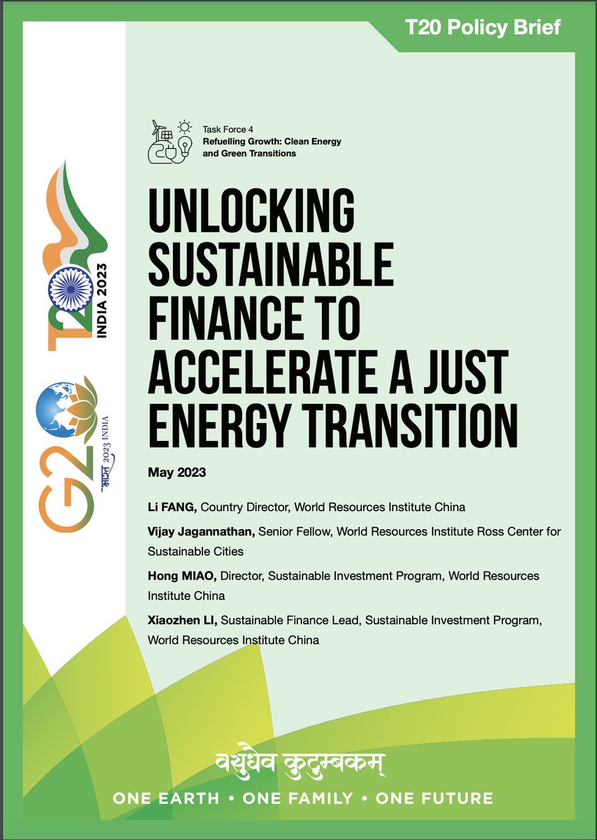 Unlocking #Sustainable Finance to Accelerate a Just #EnergyTransition

Read the <a href="/T20org/">T20 South Africa</a> Policy Brief by Li Fang, <a href="/vnjagannathan/">Vijay N Jagannathan</a>, Hong MIAO and Xiaozhen LI.

 👉 bit.ly/3MvRibl 

#G20India <a href="/g20org/">G20 United States</a>