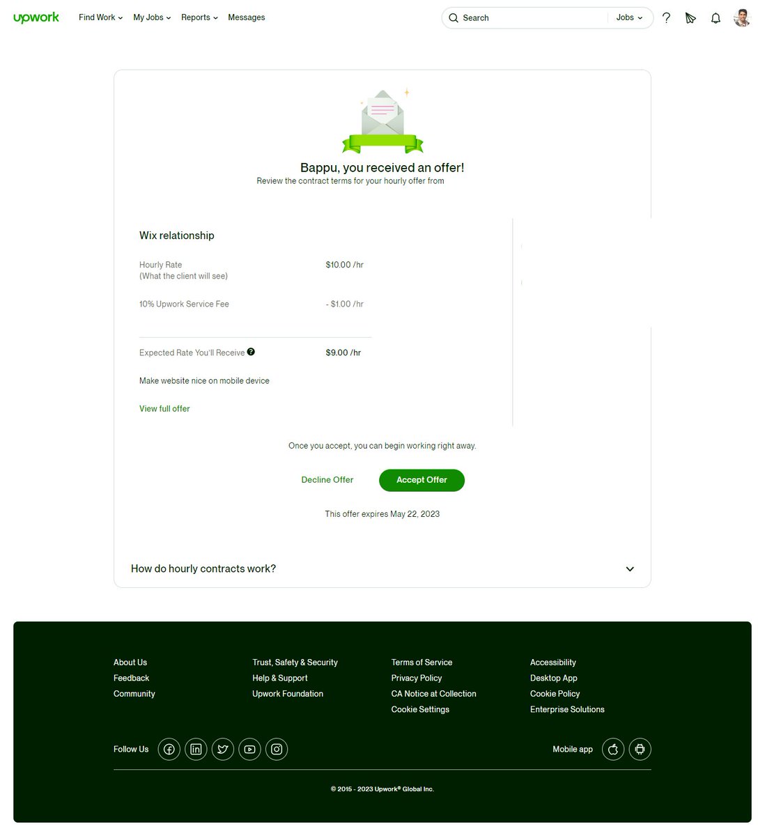 AcharjeejBappu's tweet photo. An offer was received in @Upwork  for making a mobile responsive @Wix website.

Business Website
USA clients.
$10/hour budgets.

To get any Wix solution to knock me. https://t.co/3eOQxf9uwC

#upwork #wix https://t.co/UFncblq90I