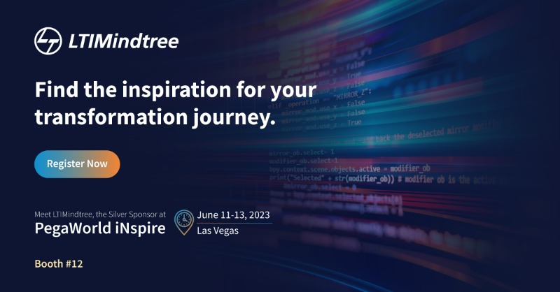 ltm_ofcl's tweet photo. The #PegaWorld Inspire is around the corner, and we look forward to sharing inspiring stories on enterprise transformation with #lowcode with you! Let's meet and explore more - https://t.co/uwXlrYtmsI
@Pega #PegaWorld #ValueatSpeed #TransformationatScale #FutureFasterTogether