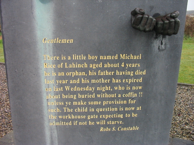 Drive 20 mins west from the Magowna House Hotel, past Ennistymon, and you'll see the 1995 famine memorial near the site of the former Union workhouse. Its symbolism is a shut door; its inscription a plea for humanitarian intervention in the face of crisis #refugeeswelcome