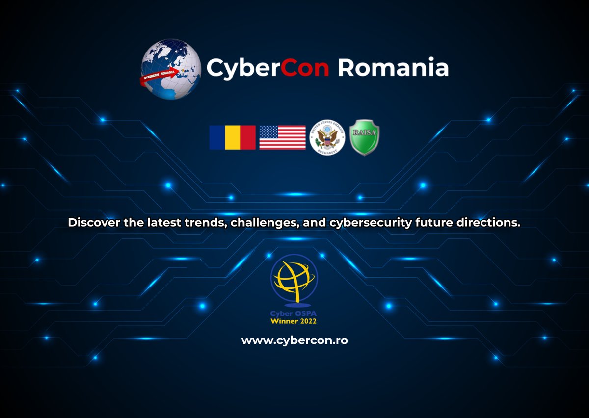 Don't forget to register for CyberCon Romania 2023: cybercon.ro/registration/.
CyberCon Romania represents one of the initiatives that obtained the Cyber Outstanding Security Performance Award (#CyberOSPAs) 2022 in the Outstanding Cyber Security Partnership category.
#cybersecurity
