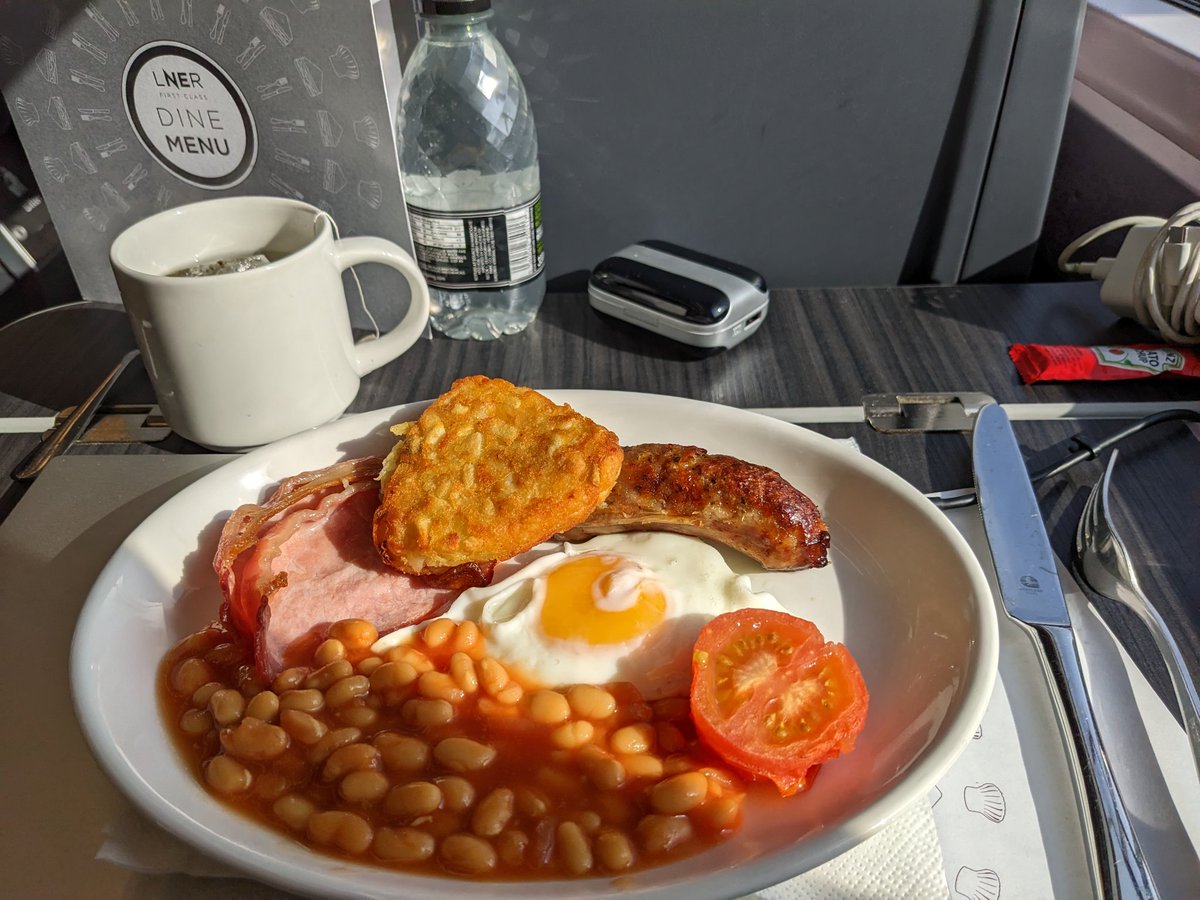 tubblog's tweet photo. An early train from Newcastle to #London for my #TubbTalk #Podcast interview with @Pax8EMEA Senior Director of Security @mostyn_thomas, and tomorrow's big #ChannelSec #ManagedServices event.

One perk is the excellent Full @LNER English breakfast. Sets you up for the day! 😋 https://t.co/g6eawRNyWU