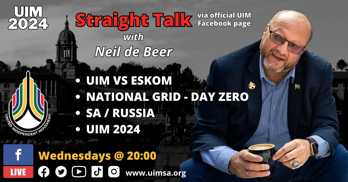 UIMSouthAfrica's tweet photo. #Straighttalk with #UIM President Neil De Beer on #FacebookLive talking about UIM vs #Eskom, National Grid Day Zero, #SA / #Russia and #UIM2024 tonight #Wednesday @ 20:00
#southafrica #uim #uimsa #uimsa2024 #southafrican #instagram #instagood #facebook #SA1st #Twitter #neildebeer https://t.co/eZZqWTqBBM
