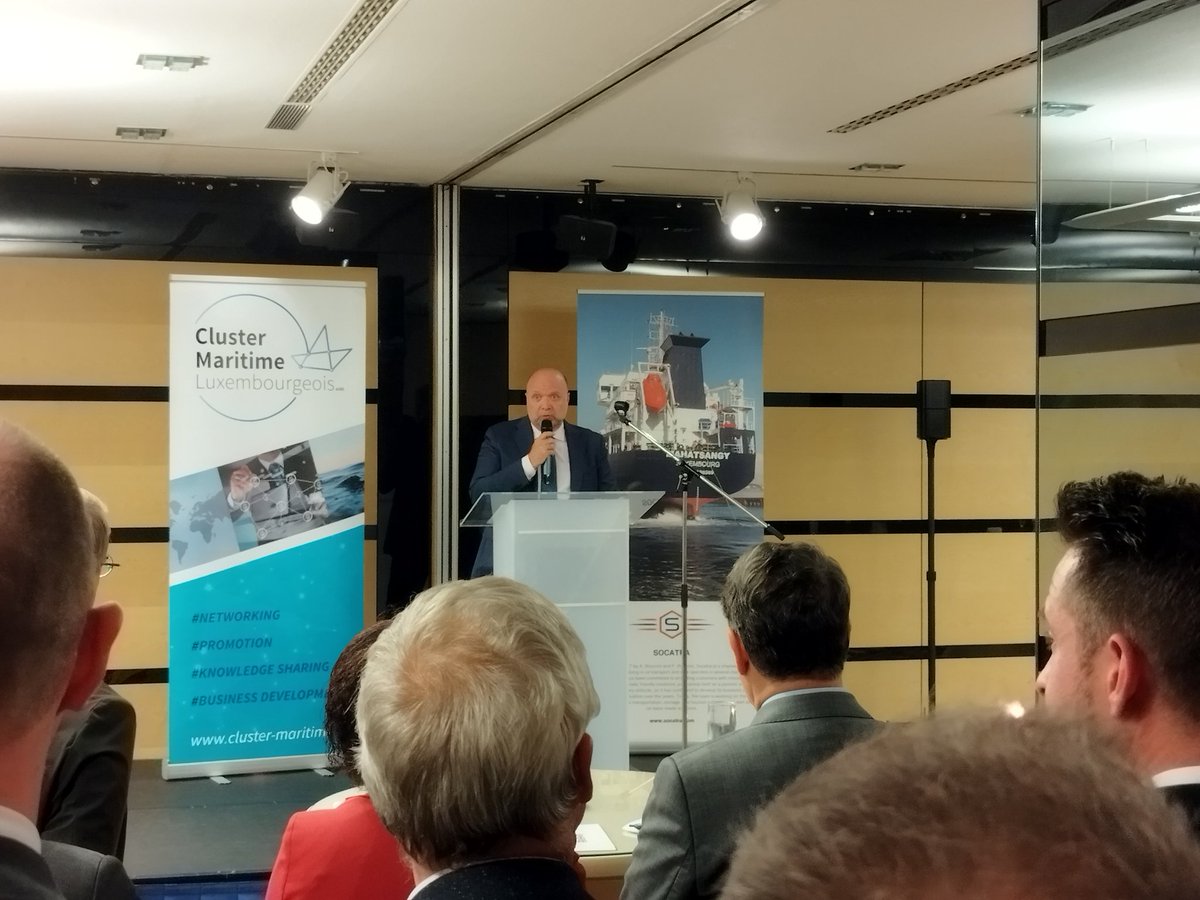 GuiLeGrand's tweet photo. Ravi d'avoir pu participer à la soirée des armateurs d'un grand pays #maritime : le #Luxembourg. 
Ravi aussi d'entendre @FranzFayot parler de Green #Shipping, de financements innovants et de pavillon vert.
Merci @ClusterCml de l'organisation et de la thématique si pertinente. https://t.co/Ohm3m35eQk