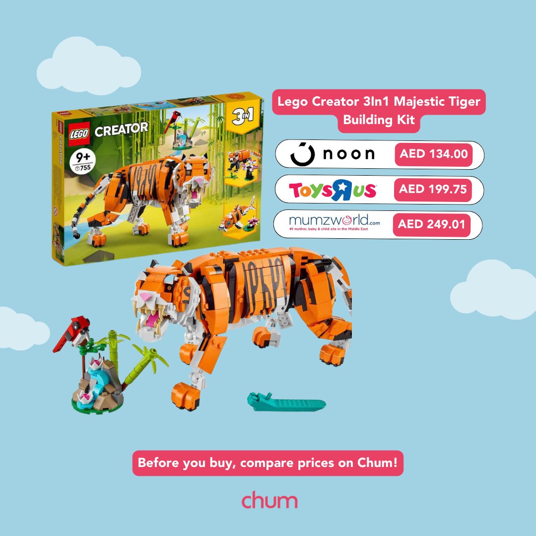 saveonchum's tweet photo. Get Your Claws on the Majestic Tiger 3-in-1 LEGO Set! Compare Prices Now on Chum🐅💖

#lego #legoset #dubai #uae #pricecomparison #deal #tiger #noon #toys #toysrus #mumzworld #kids https://t.co/85pcR44g7N